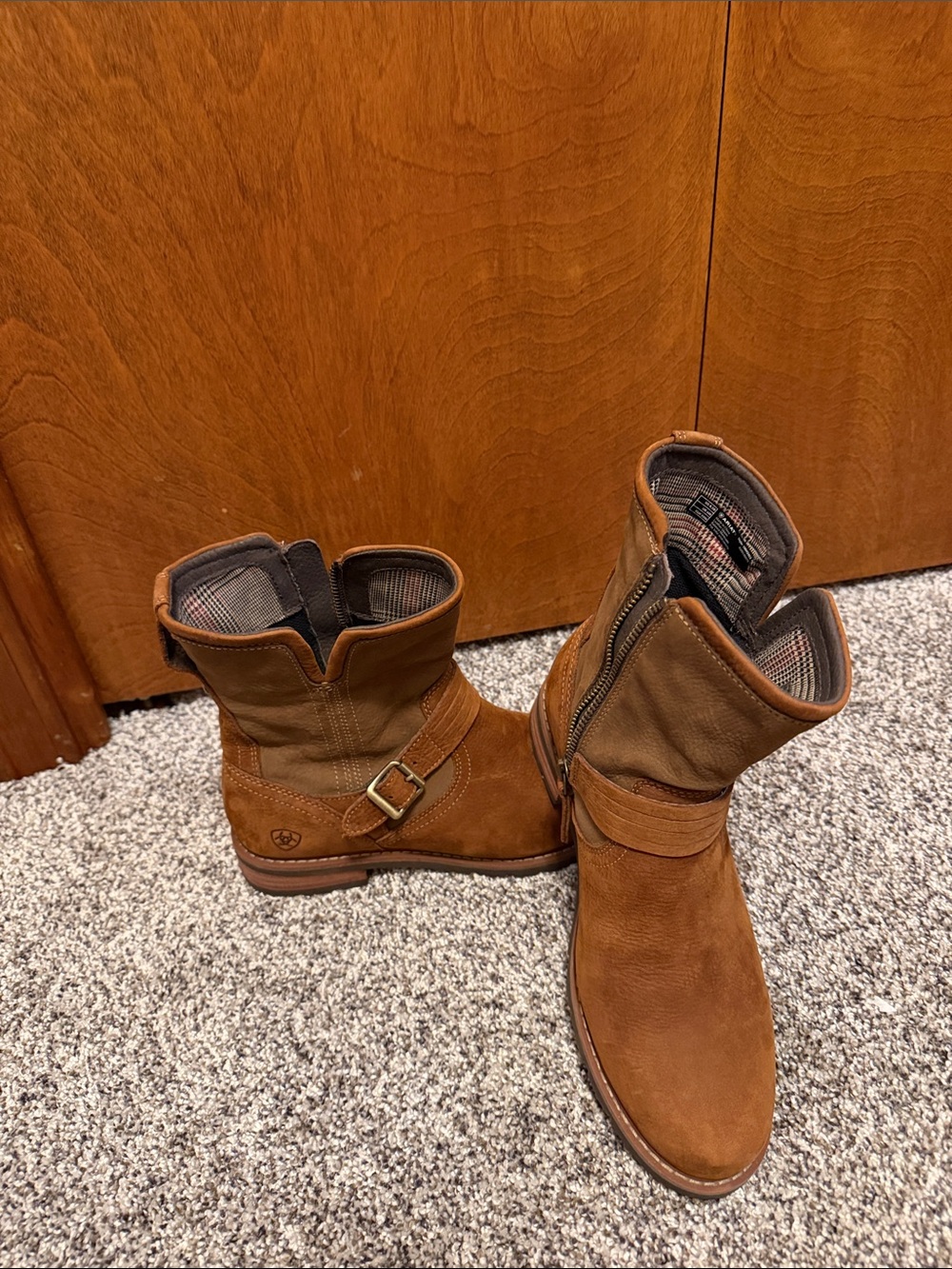 Ariat Women's Brown Suede & Leather Ankle Boots - Side Zipper & Buckle